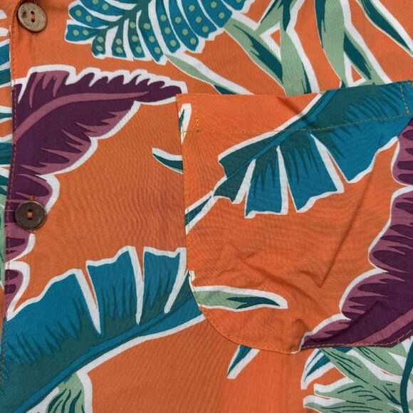 KS Island Mens 2XL Tall Orange Palm Frond Hawaiian Short Sleeve Shirt - Picture 4 of 8